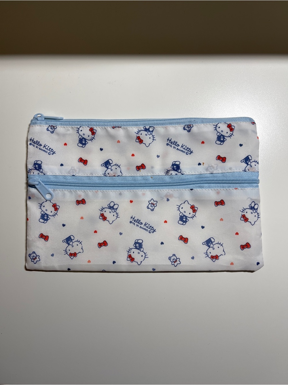 SANRIO Hello Kitty Double-Zip Pouch - White & Light Blue